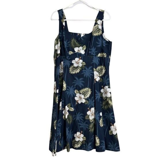 Pacific Legend Dress Women XL Blue Hawaiian Tropical Print Sleeveless Midi - Picture 1 of 5